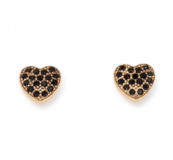 AMEN COCCOLE LUXURY Kleine Herzohrringe in silberner Rose und schwarzen Zirkonen Rose - Ohrringe