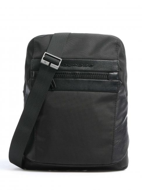 PIQUADRO WOODY Tasche aus Leder und recyceltem Stoff, iPad®-Halterung Schwarz - Umhängetaschen Herren