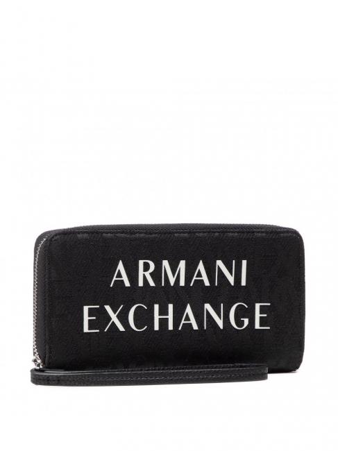 ARMANI EXCHANGE MAXI LOGO Großes Portemonnaie mit Reißverschluss und Manschette Schwarz - Brieftaschen Damen