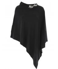 TWINSET Poncho in maglia con ricamo castoni su scollo   - Schals