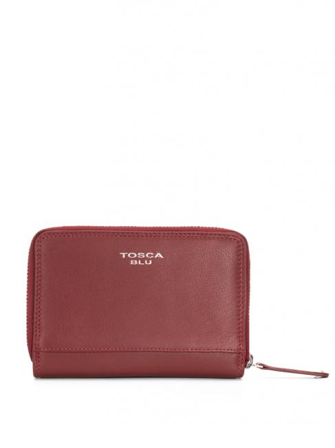 TOSCA BLU BUTTON Mittelgroßes Portemonnaie mit Rundum-Reißverschluss aus Leder Dunkelrot - Brieftaschen Damen