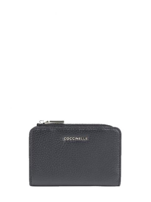 COCCINELLE METALLIC SOFT Kleine Geldbörse aus strukturiertem Leder Schwarz - Brieftaschen Damen