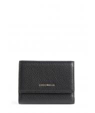 COCCINELLE METALLIC SOFT Kleine Geldb&ouml;rse aus strukturiertem Leder Schwarz - Brieftaschen Damen - 1