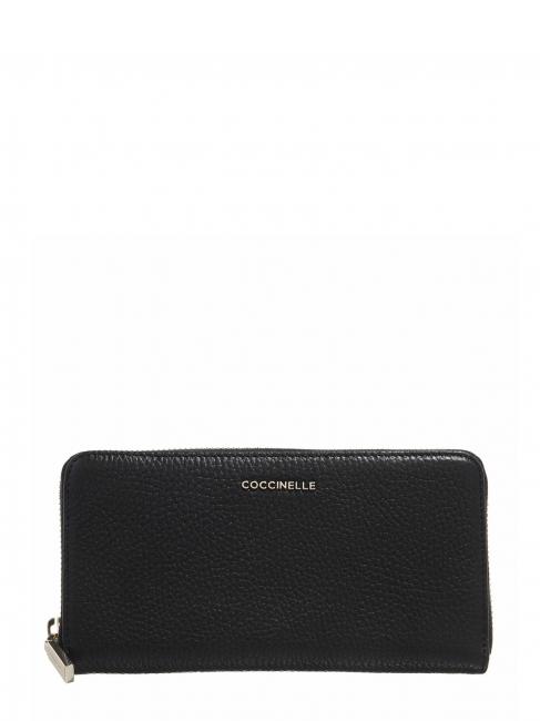 COCCINELLE METALLIC SOFT Geldbörse aus strukturiertem Leder Schwarz - Brieftaschen Damen