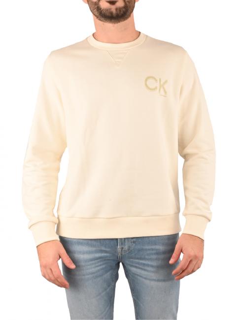 CALVIN KLEIN STRIPED CHEST LOGO Rundhals-Sweatshirt aus Baumwolle Vanilleeis - Sweatshirts Herren