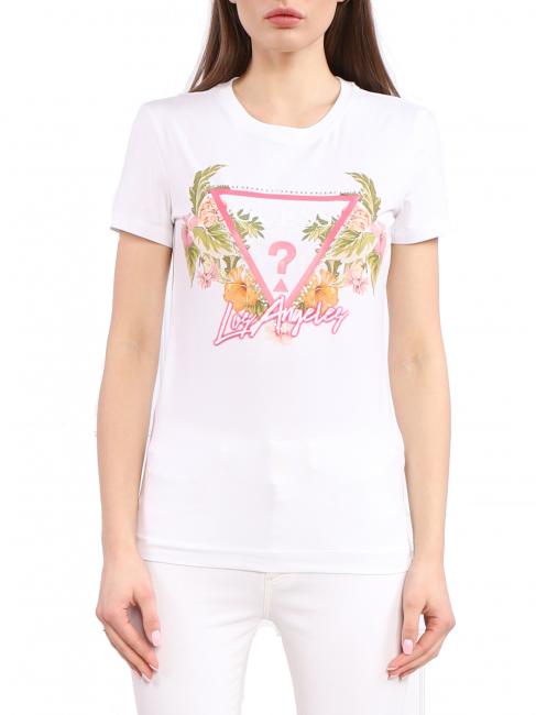 GUESS TRIANGLE FLOWERS Kurzarm-T-Shirt purweiß - T-Shirts und Tops für Damen