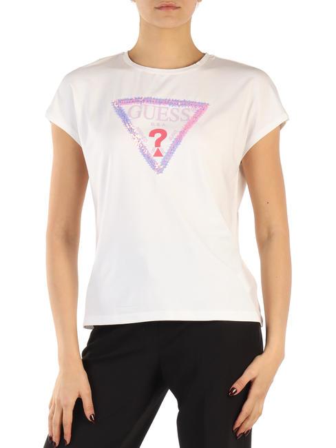 GUESS 3D FLOWERS TRIANGLE T-Shirt mit Applikation purweiß - T-Shirts und Tops für Damen