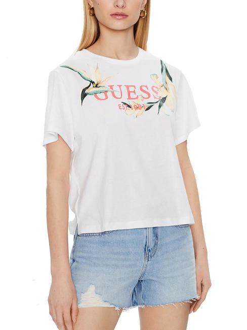 GUESS LOGO FLOWERS Baumwoll t-shirt purweiß - T-Shirts und Tops für Damen
