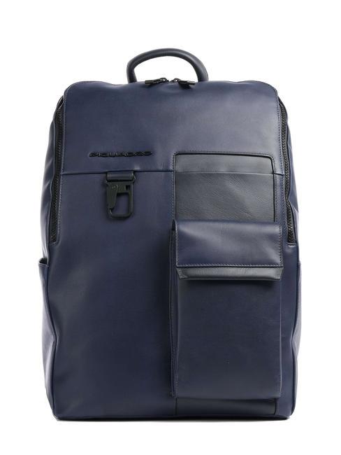PIQUADRO FINN Laptop-Rucksack 14", aus Leder Blau - PC-Rucksäcke