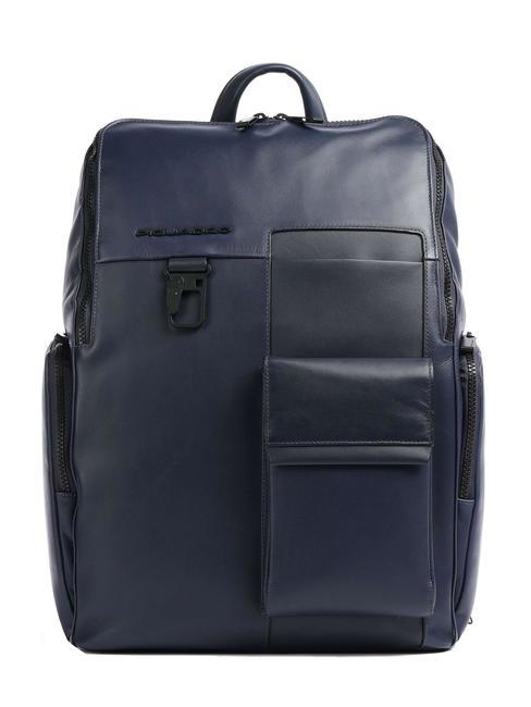 PIQUADRO FINN Laptop-Rucksack 15,6", aus Leder Blau - PC-Rucksäcke