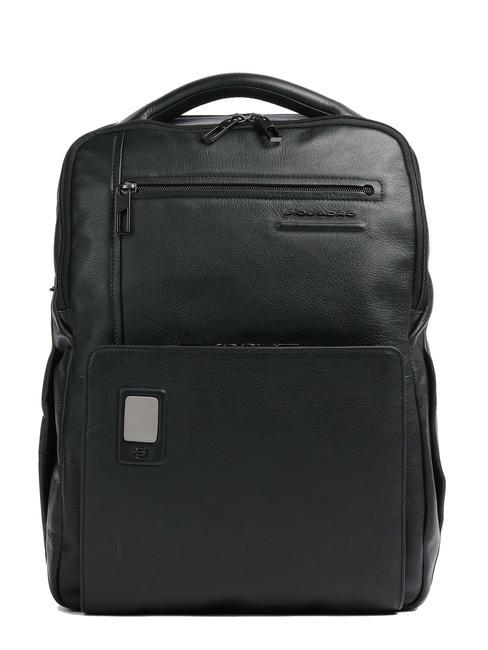 PIQUADRO AKRON Anti-Diebstahl-Lederrucksack, 15,6-Zoll-PC-Halterung Schwarz - PC-Rucksäcke