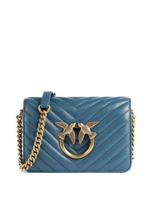 PINKO LOVE CLICK MINI Tasche aus gestepptem Nappaleder blaugrün-antikgold - Damentaschen