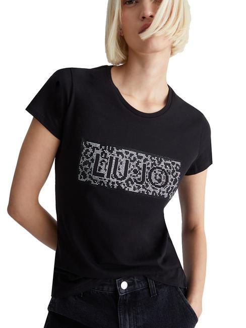 LIUJO MODA T-Shirt mit Pailletten-Logo Nero Macula Liujo - T-Shirts und Tops für Damen
