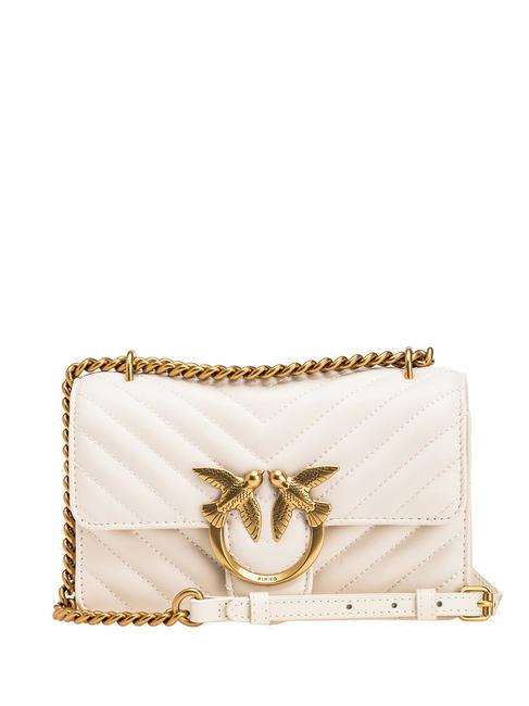 PINKO MINI LOVE BAG Eine Chevron-Tasche Seide weiß-antikgold - Damentaschen