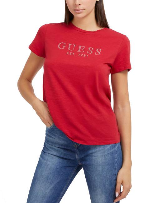 GUESS 1981 Logo-T-Shirt mit Strasssteinen Chili rot - T-Shirts und Tops für Damen