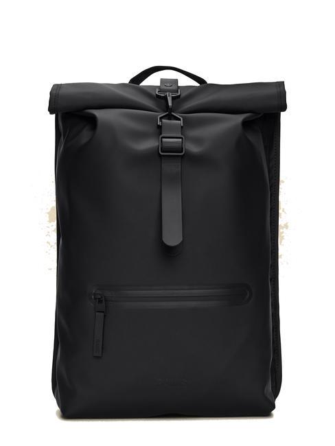 RAINS ROLLTOP RUCKSACK Großer wasserdichter Rucksack Schwarz - Rucksäcke für Schule &amp; Freizeit