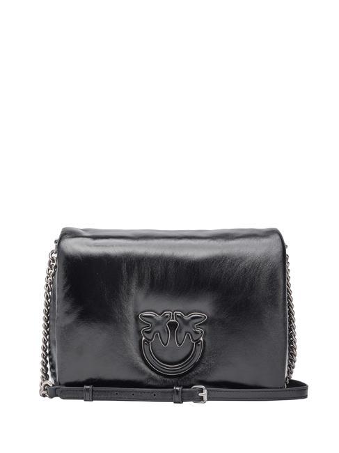 PINKO LOVE CLICK PUFF BABY Minitasche aus laminiertem Leder schwarz-altsilber - Damentaschen
