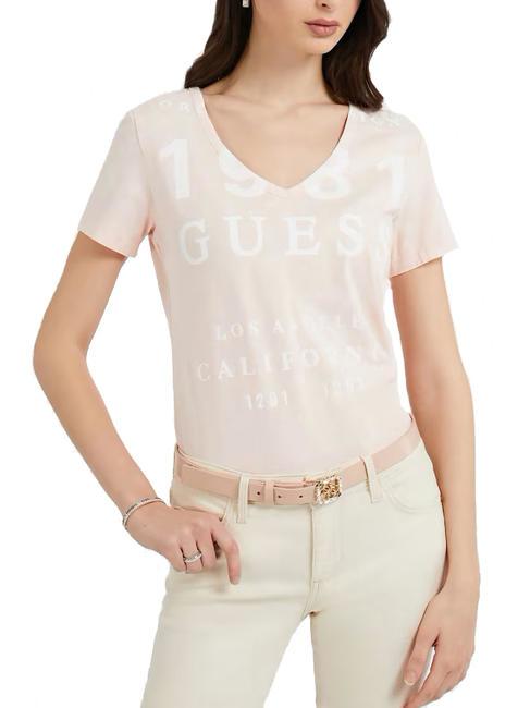GUESS DOWNTOWN Baumwoll-T-Shirt mit Rundhalsausschnitt saures, ruhiges Rosa - T-Shirts und Tops für Damen