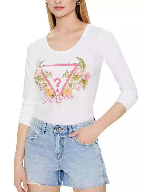 GUESS TRIANGLE FLOWERS Baumwoll t-shirt purweiß - T-Shirts und Tops für Damen
