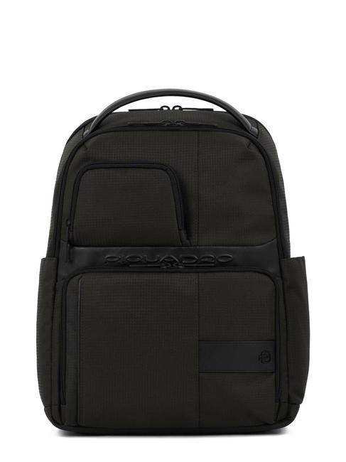 PIQUADRO WOLLEM Rucksack aus Leder und Stoff, 14-Zoll-Laptophalter Schwarz - PC-Rucksäcke