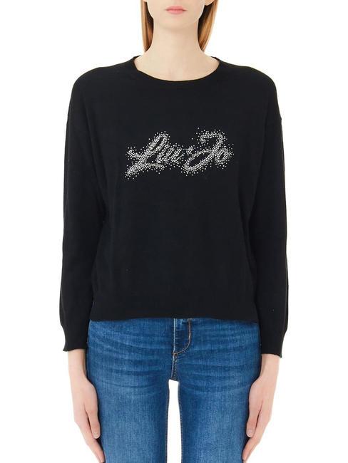 LIUJO STRASS LOGO Pullover mit Rundhalsausschnitt aus Wollmischung schwarzes Logo - Damenpullover