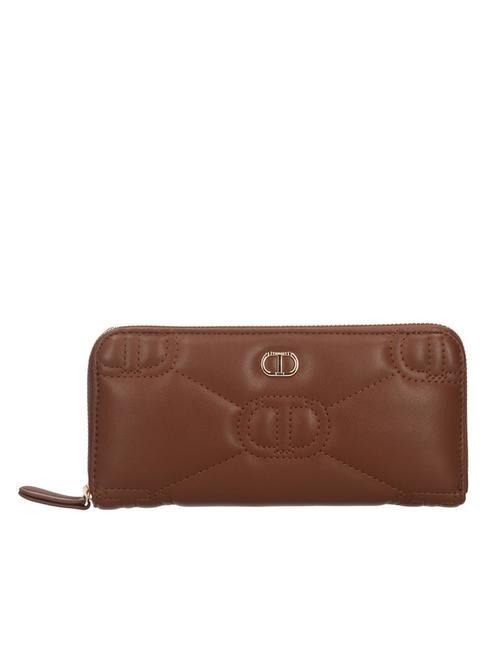 TWINSET LOGO QUILTED Große Geldbörse mit umlaufendem Reißverschluss Schokolade - Brieftaschen Damen