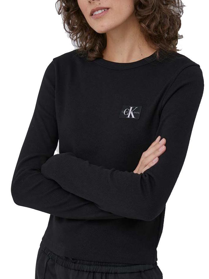 Calvin Klein Woven Label Rib Long Sleeve Langarm-Shirt Ck Schwarz-  Einkaufen Zu Outlet-Preisen!