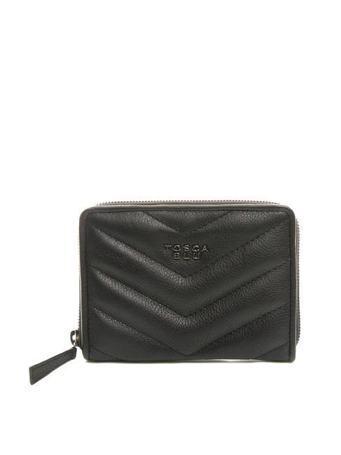 TOSCA BLU PAN CAKE Kleine Lederbrieftasche mit umlaufendem Reißverschluss Schwarz - Brieftaschen Damen