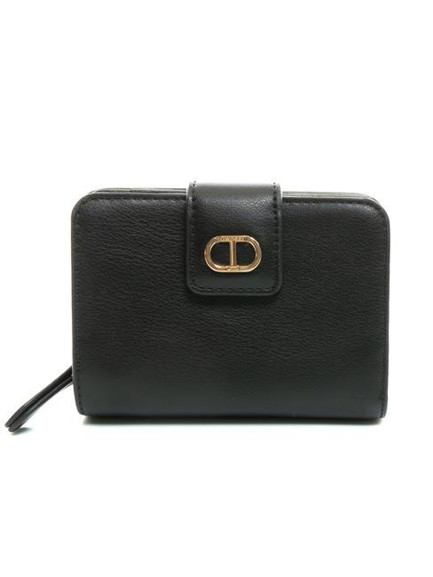 TWINSET T OVAL Kleine Geldbörse mit umlaufendem Reißverschluss Schwarz - Brieftaschen Damen