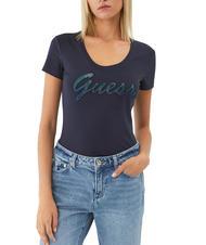 GUESS SHINY TEE T-Shirt mit glitzerndem Schriftzug - T-Shirts und Tops f&uuml;r Damen