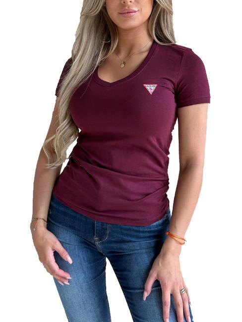 GUESS MINI TRIANGLE T-Shirt mit V-Ausschnitt Schwarzkirsche - T-Shirts und Tops für Damen