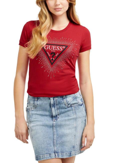 GUESS STAR TRIANGLE T-Shirt mit Nieten Chili rot - T-Shirts und Tops für Damen