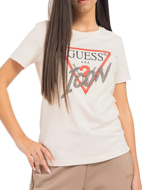 GUESS ICON T-Shirt mit Nieten Perlenpuder - T-Shirts und Tops für Damen