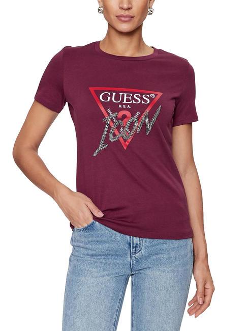 GUESS ICON T-Shirt mit Nieten Schwarzkirsche - T-Shirts und Tops für Damen