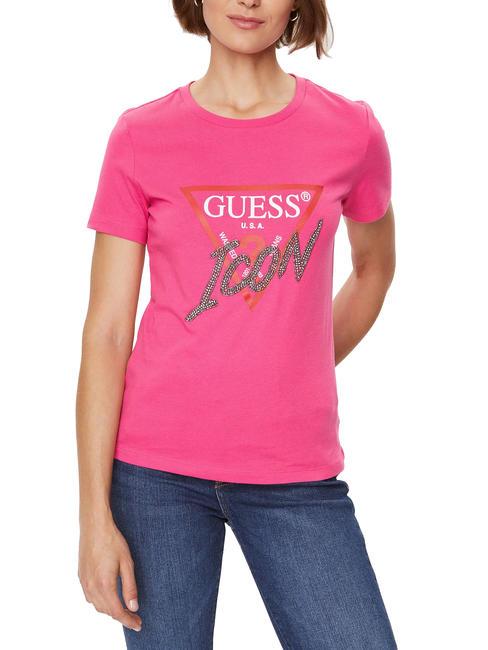 GUESS ICON T-Shirt mit Nieten rosa Punsch - T-Shirts und Tops für Damen