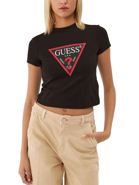 GUESS TRIANGLE STRASS T-Shirt mit Nieten jetbla - T-Shirts und Tops für Damen