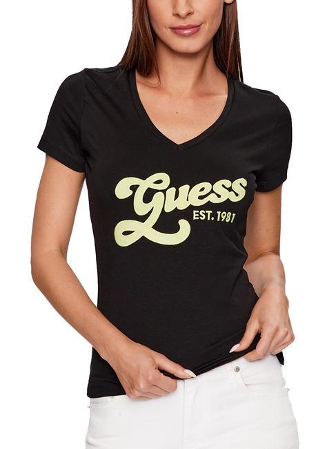 GUESS LOGO SUEDE T-Shirt mit Logoeinsatz jetbla - T-Shirts und Tops für Damen