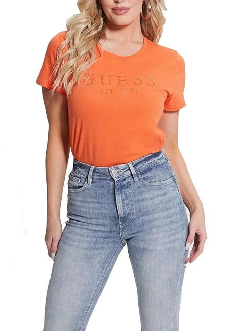 GUESS 1981 Logo-T-Shirt mit Strasssteinen Orangen-Slushie - T-Shirts und Tops für Damen