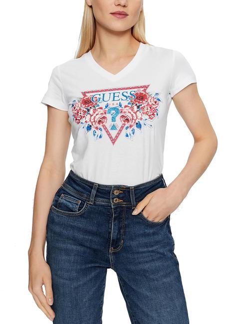 GUESS ROSES TRIANGLE T-Shirt mit Rosendruck purweiß - T-Shirts und Tops für Damen