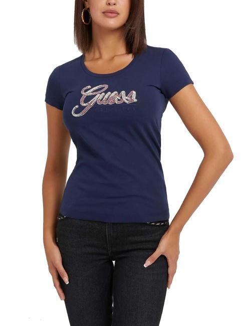 GUESS SCRIPT T-Shirt mit glitzerndem Schriftzug blau geschwärzt - T-Shirts und Tops für Damen