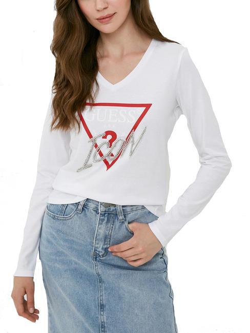 GUESS ICON T-Shirt mit Pailletten purweiß - T-Shirts und Tops für Damen