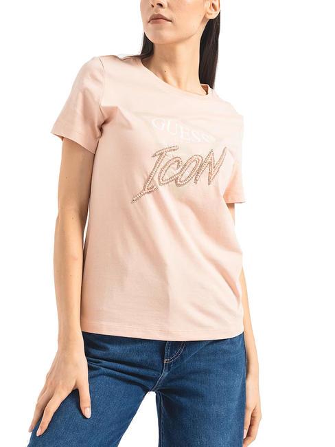 GUESS ICON T-Shirt mit Pailletten Puppenrosa - T-Shirts und Tops für Damen
