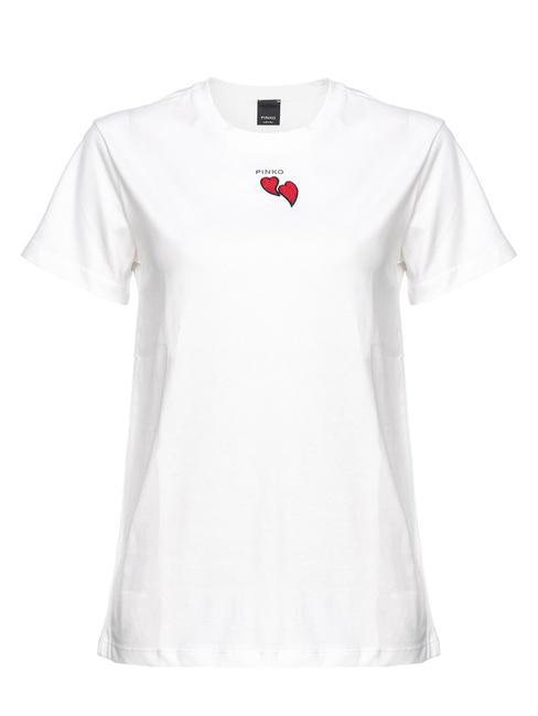 PINKO TRAPANI Jersey-T-Shirt mit Perlenherzen seidenweiß - T-Shirts und Tops für Damen