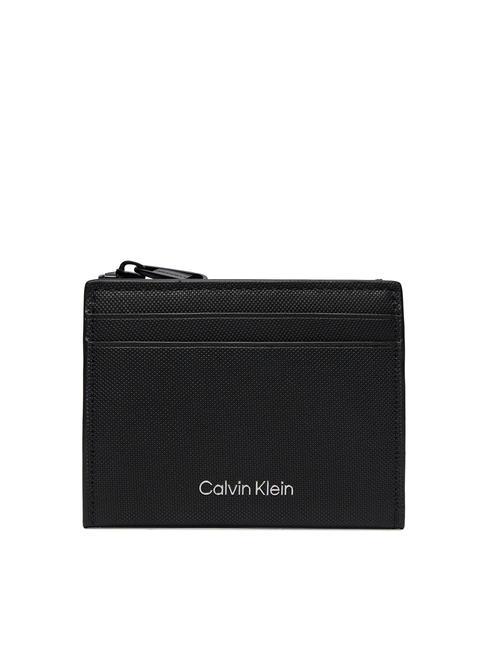 CALVIN KLEIN CK MUST 10cc-Kartenetui aus Leder mit Reißverschluss ck schwarzes Piqué - Brieftaschen Damen