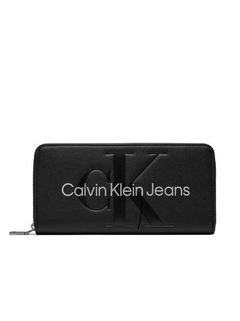 CALVIN KLEIN LETTERING LOGO   Schwarz/Metallic-Logo - Brieftaschen Damen