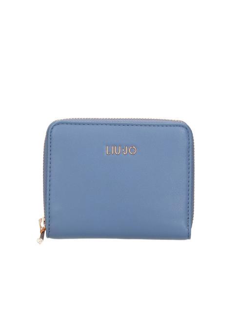 LIUJO METALLIC LOGO Mittelgroße Geldbörse mit umlaufendem Reißverschluss blauer Jeansstoff - Brieftaschen Damen