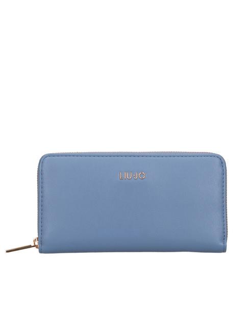 LIUJO METALLIC LOGO Große Geldbörse mit umlaufendem Reißverschluss blauer Jeansstoff - Brieftaschen Damen