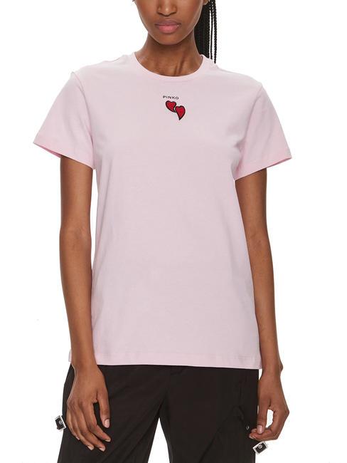 PINKO TRAPANI Jersey-T-Shirt mit Perlenherzen süße lila Rose - T-Shirts und Tops für Damen