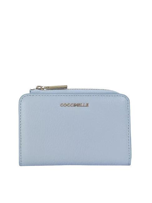 COCCINELLE METALLIC SOFT Kleine Geldbörse aus strukturiertem Leder Nebelblau - Brieftaschen Damen