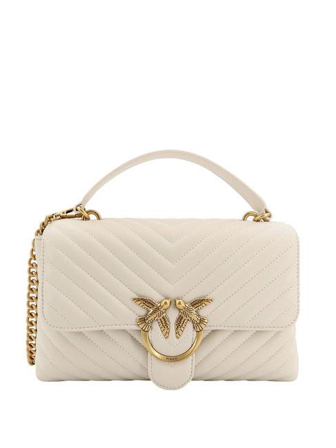 PINKO CLASSIC LADY LOVE BAG Chevron-Tasche Seide weiß-antikgold - Damentaschen
